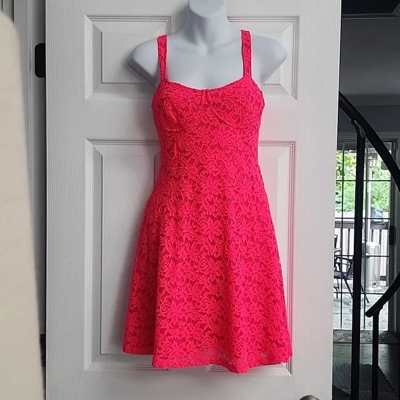 Garage | Dresses | Garage Neon Floral Lace Bustier Skater Fit Flare Dress  Size Medium | Poshmark